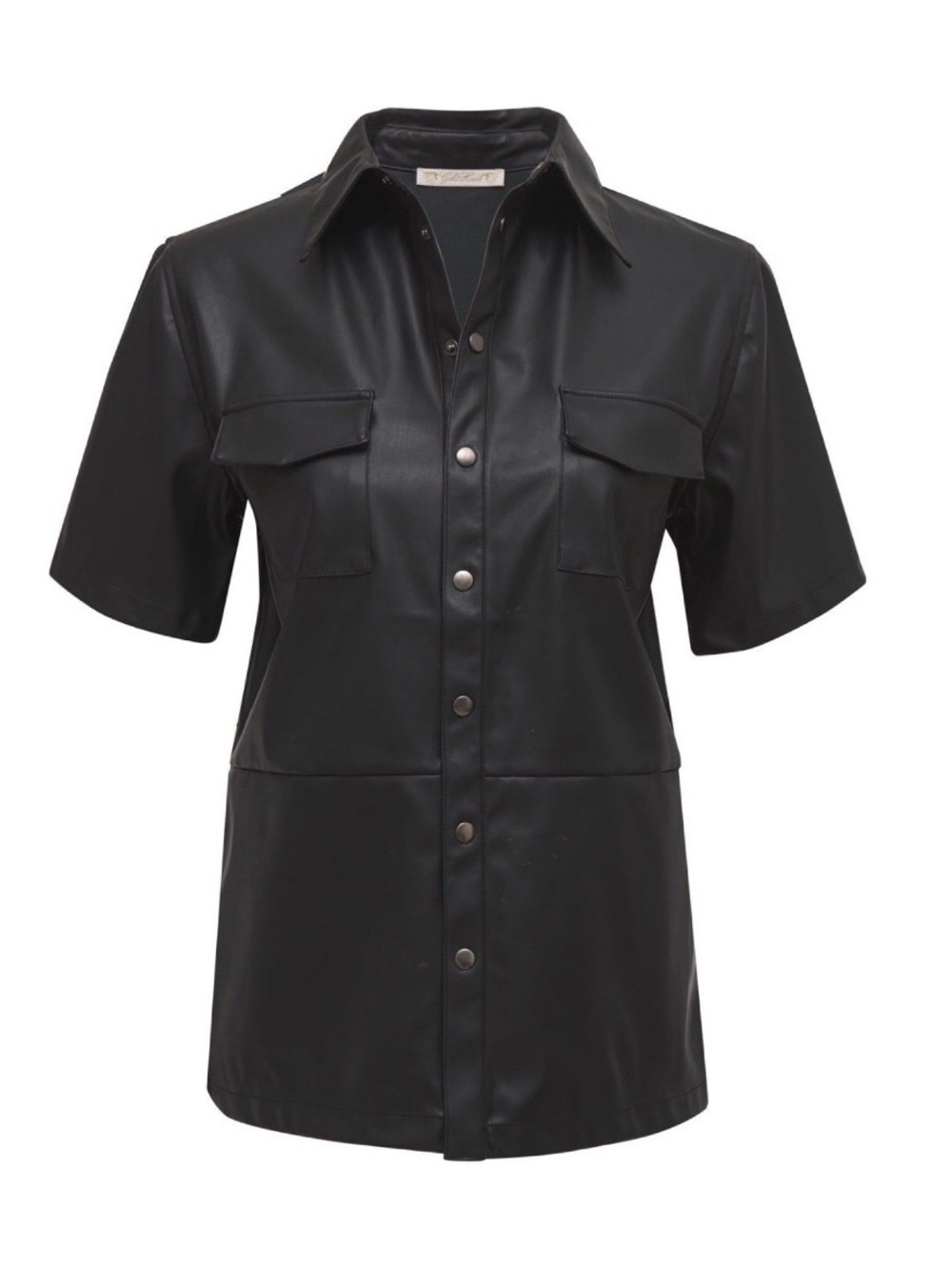 NWT Gold Hawk Faux Black Leather Button Down Top - Medium